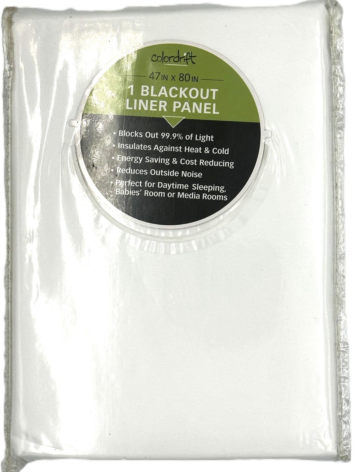 Colordrift White Thermal Rod Pocket 99.9% Blackout Curtain 47 in W x 80 in L