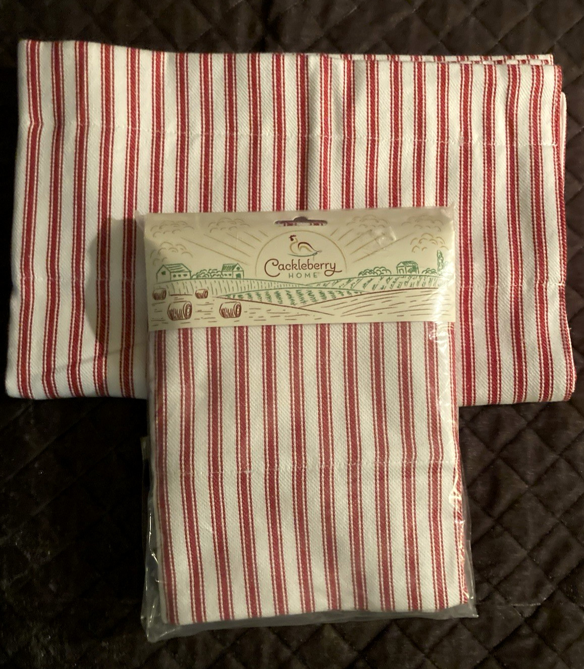 NEW Cackleberry Home Red & White Ticking Stripe Valances 100% Cotton 54″ x 17″