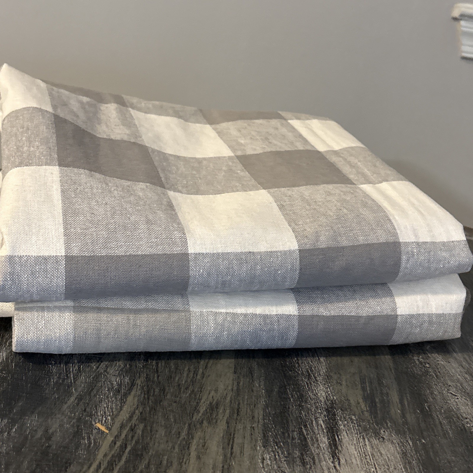 Ballard Designs Drapery Panels Buffalo Check Gray Cream Linen Cotton 52” X 96”