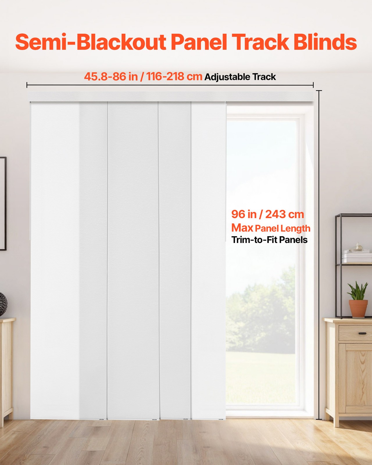 VEVOR Panel Track Blinds Extendable Track from 45.8 in to 86 in W Trimmable