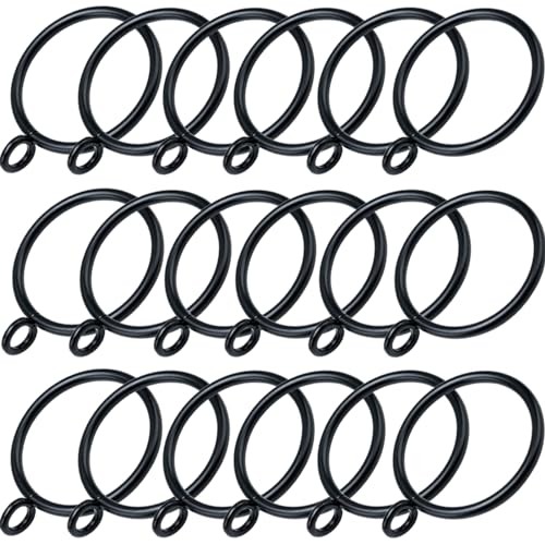 18 Pack Curtain Rings with Eyelets, Metal Clip Rings Hanging 1.5in-18pcs Black