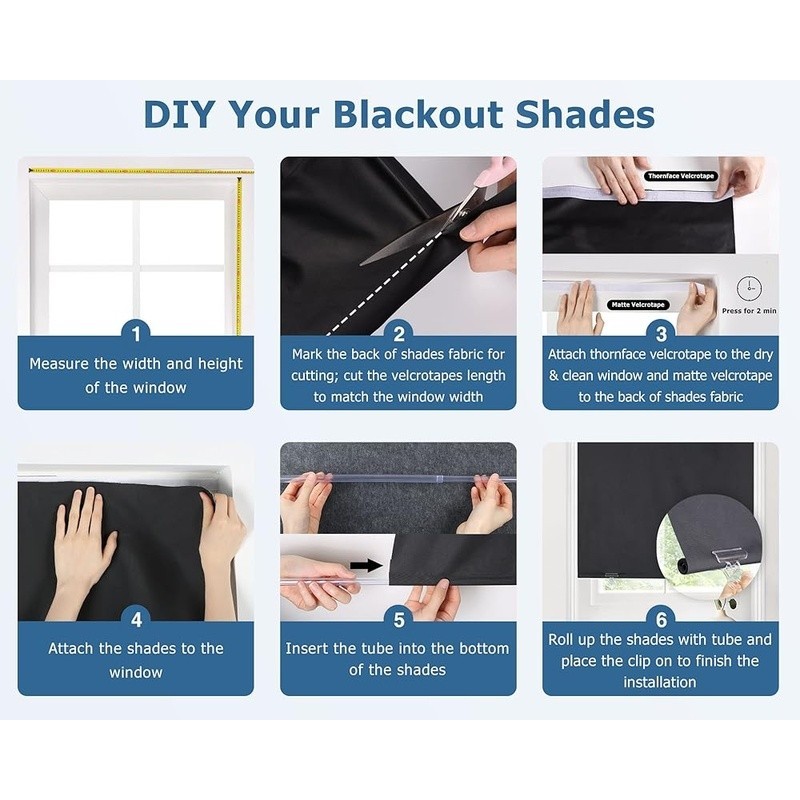 100 Blackout Roller Shades Cordless Window Blinds Easy Install Self Adhesive New