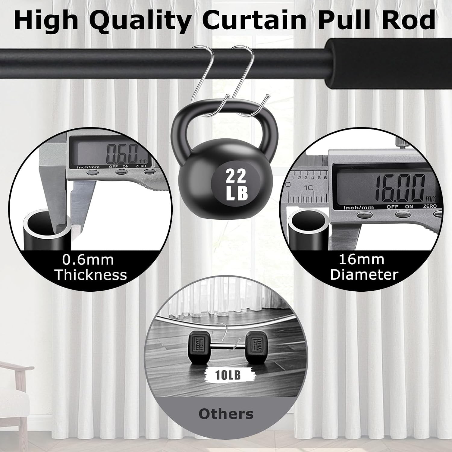 2 Pack Adjustable Curtain Pull Wands 31-46 in Steel Drapery Rods Black