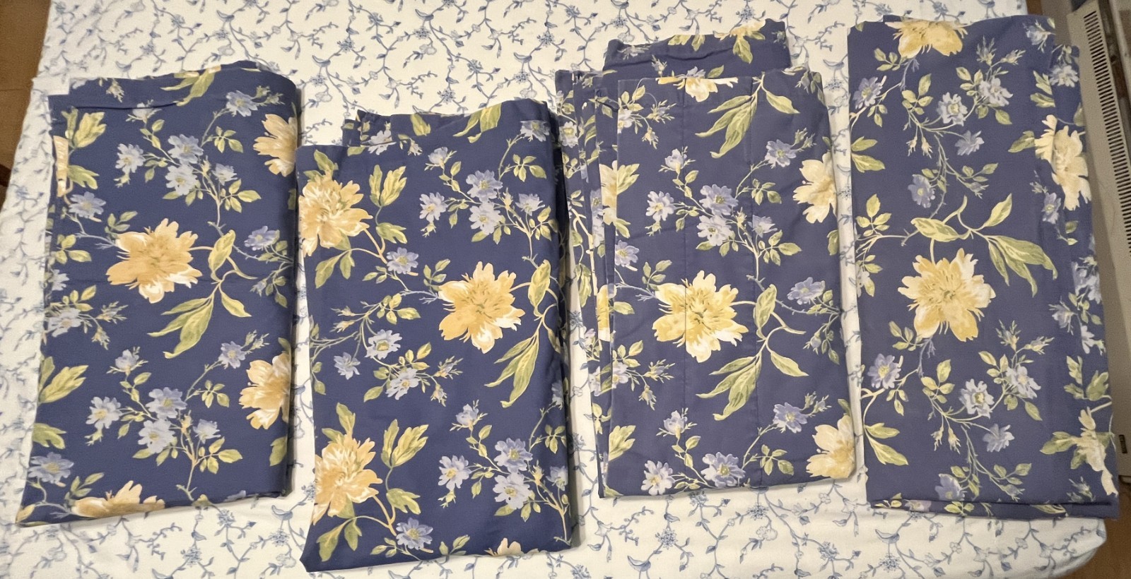 Vtg Laura Ashley Emilie Cotton Lined Curtains (4 Panels 40″x86″) & 2 King Shams