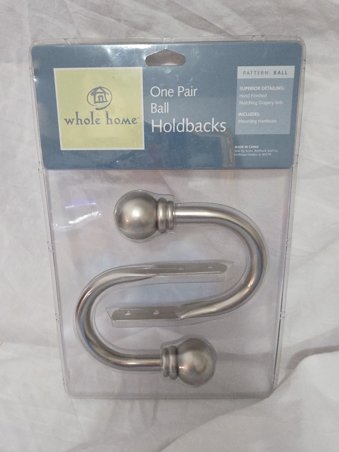 Brushed Steel Drapery Ball Holdbacks NIP Hand Finished + Mounting Hardware