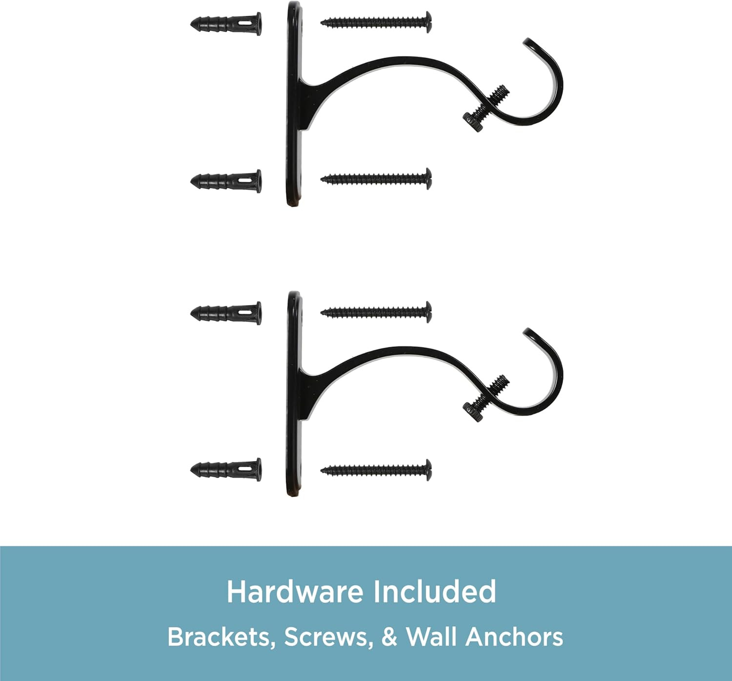 Curtain Rod Mounting Brackets, Wall or Ceiling Mount, 5/8″-3/4″ Diameter, Set of