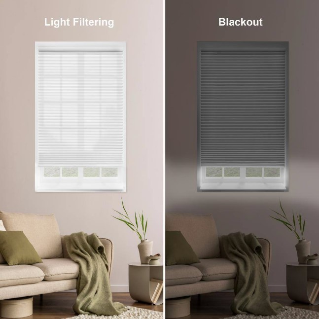 HDC Cordless Shadow White Blackout Window Honeycomb Cellular Shades 33.5 x 64
