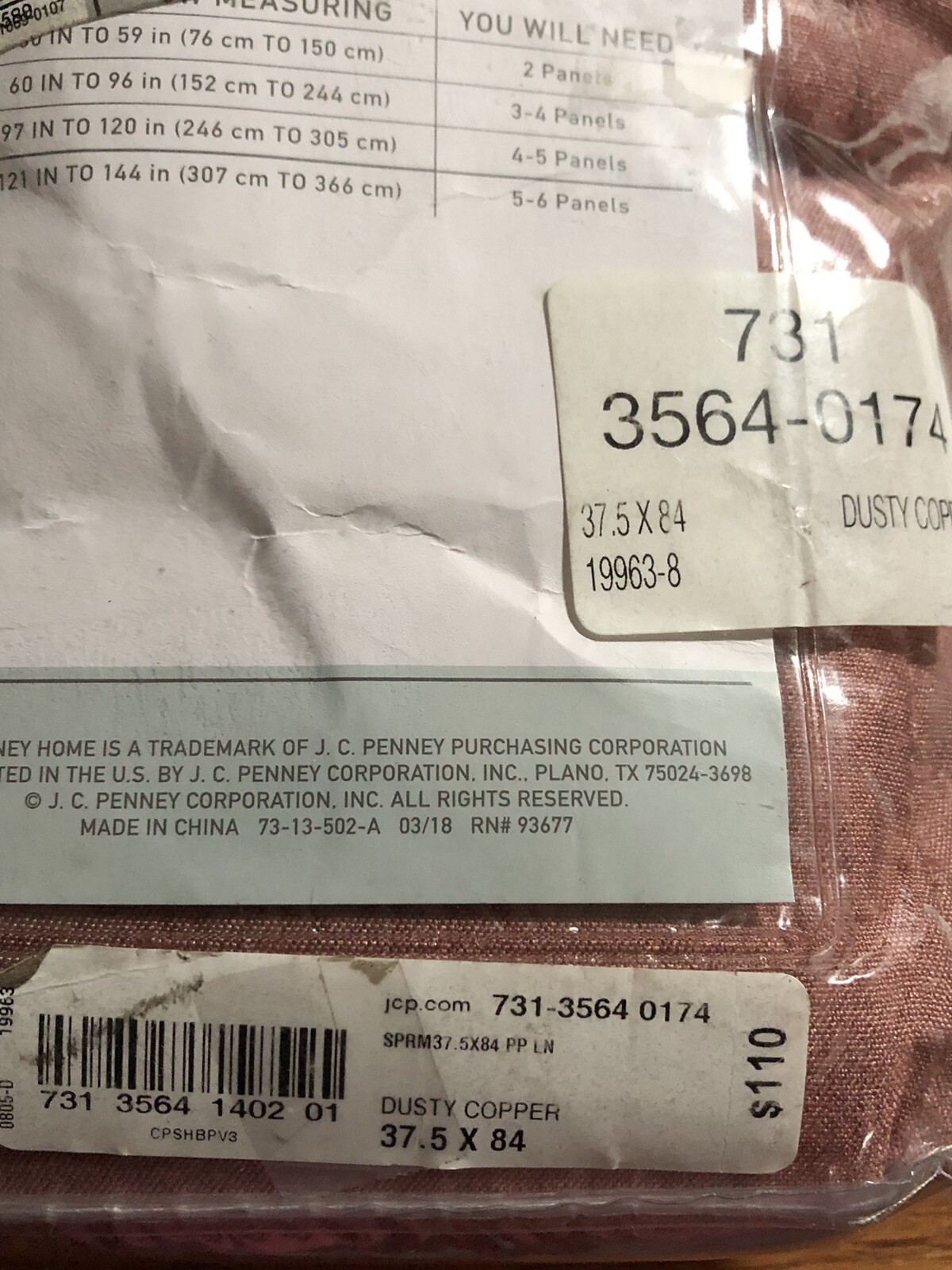JCP HOME SUPREME PP PATIO CURTAIN PANEL DUSTY ROSE 37.5″ W X 84″ L NEW $110