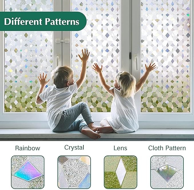 Window Privacy Film Non Adhesive Static Cling Sun Blocking UV Window Covering