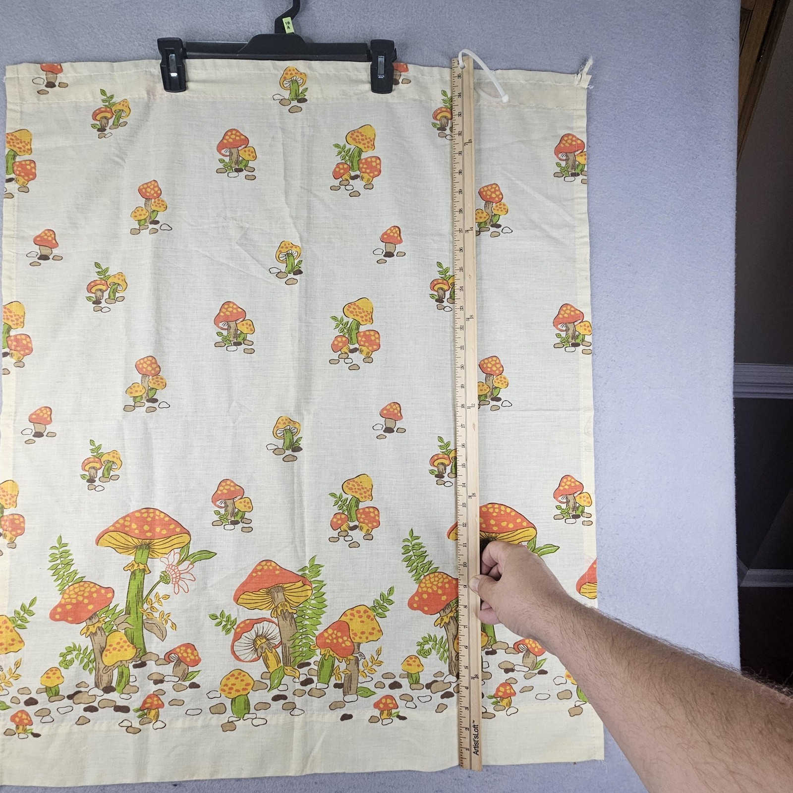 Merry Mushroom 36″ Cotton Cafe Curtain Tier Panel Kitchen Rod Pocket Vintage 70s