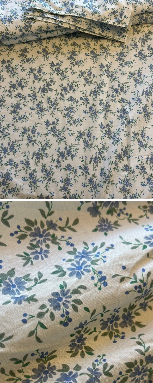 Lightweight White Blue Floral Cotton Curtain Drapes Shabby Cottage 3 Panels 86”