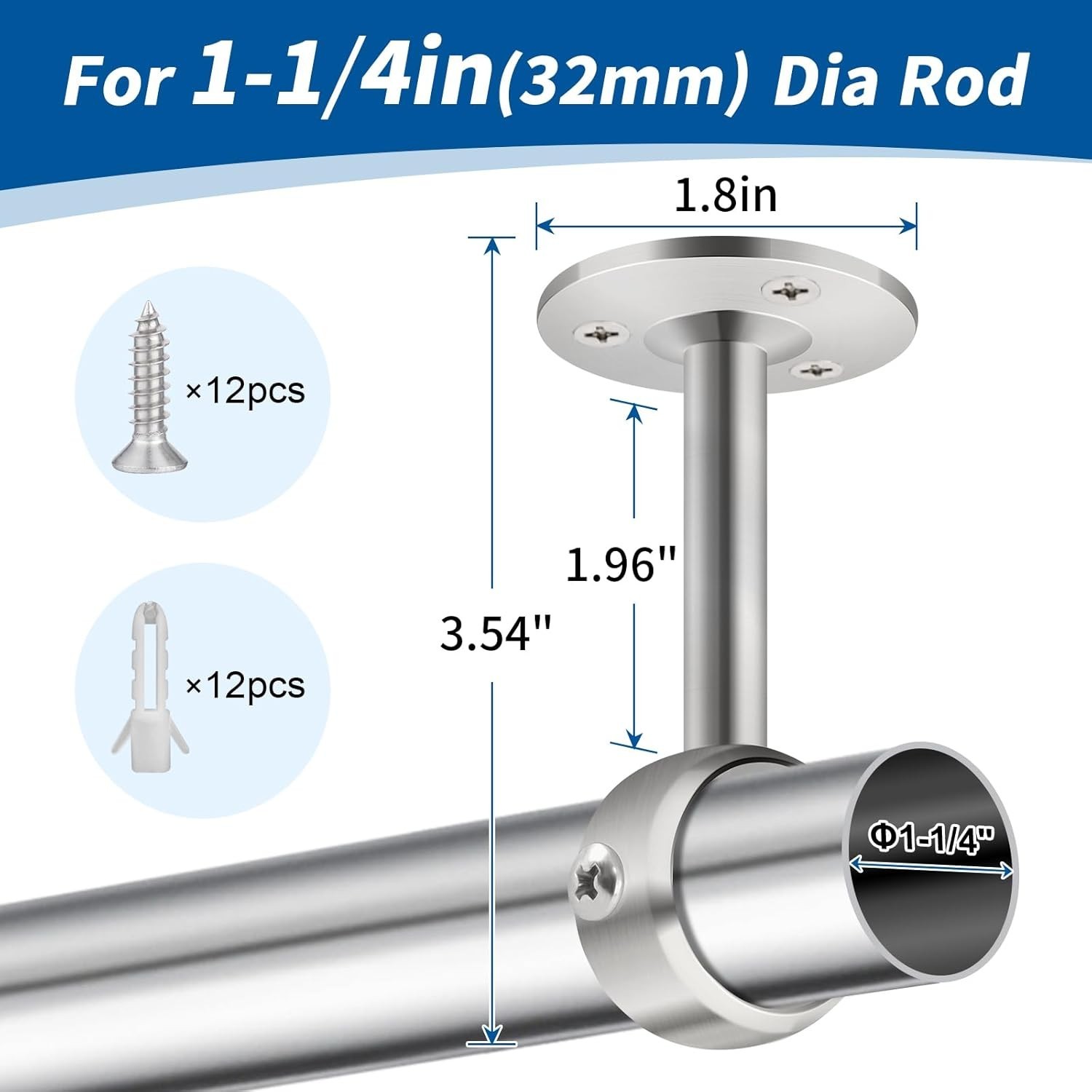 Ceiling Curtain Rod Holder, 1 1/4Inch Heavy Duty Curtain Rods Bracket for Wal…
