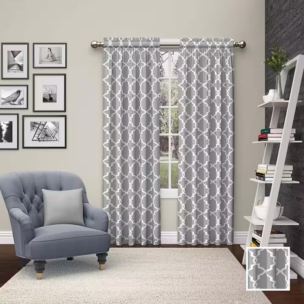 Vickery Gray Trellis Polyester/Cotton Blend 56 In. W X 84 In. L Light Filtering