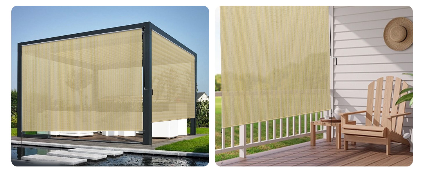 60″ W x 96″ L Roll Up Blinds – Patio Shades with Windproof Bungee tie, 90% UV