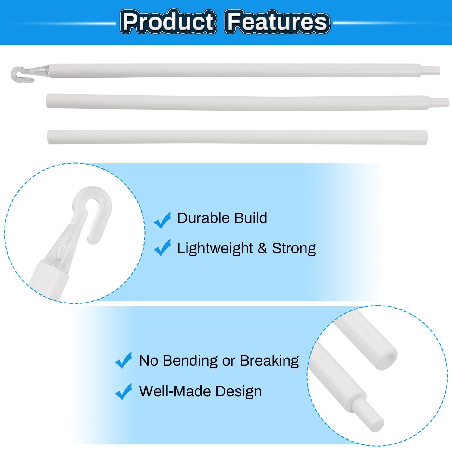 2 Pack 35″ Blind Wand Replacement, White Tilt Wand with Hook and Grip for Ver…