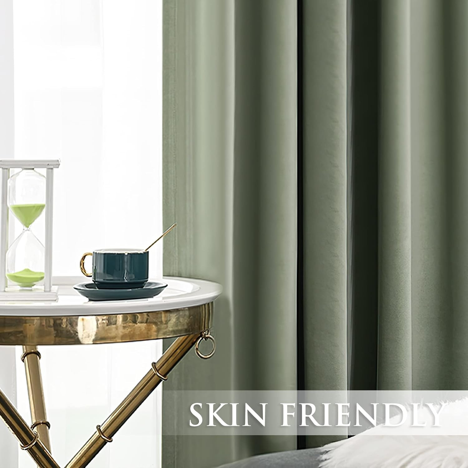 Sage Green Velvet Room Darkening Curtains 96″ – Set of 2 Grommet Drapes