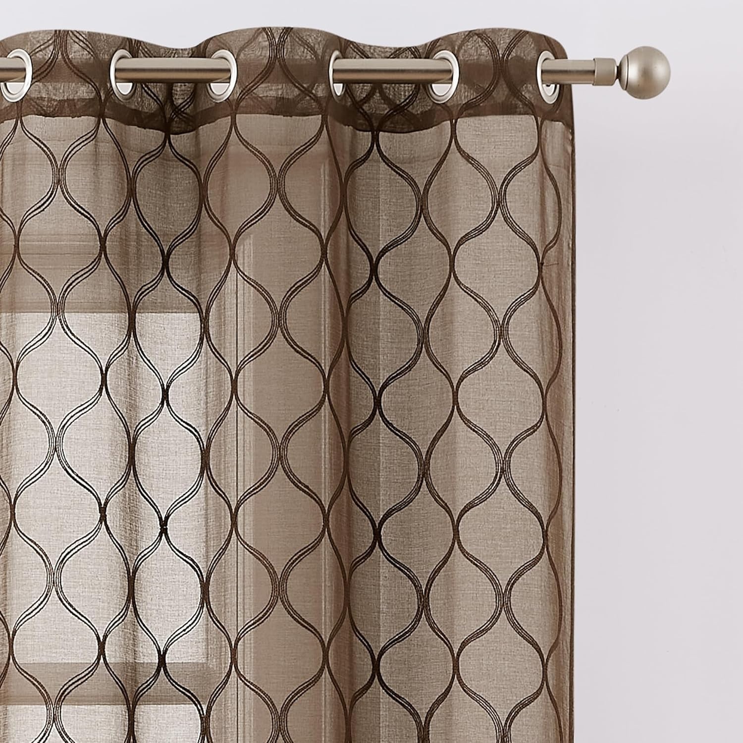 Light Filtering Brown Sheer Curtains 2 Panels 38”x63” – Modern Moroccan Style