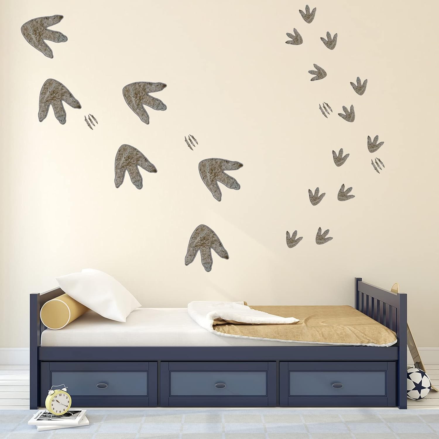 64 Pieces Dinosaur Footprints Floor Decals Decor Peel and Stick Beige