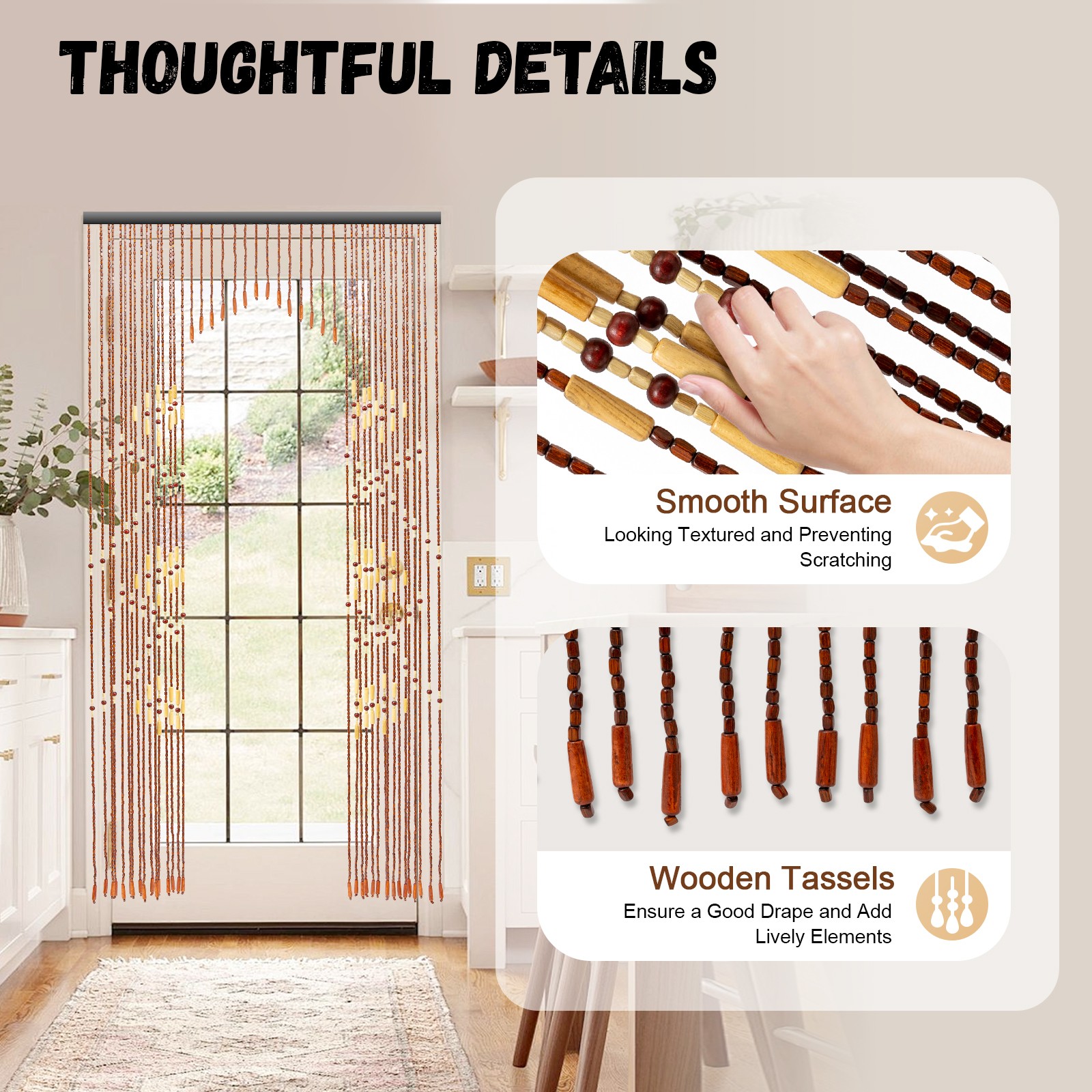 32Lines Porch Partition Curtain Wooden Beads Curtain Bedroom Living Room Curtain