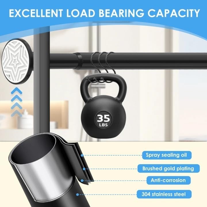 Outdoor Curtain Rod Tension Adjustable Heavy Duty Rustproof Black 31-168In