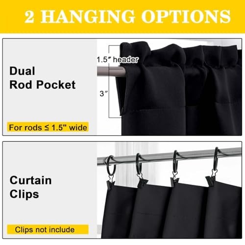 Black Cafe Curtains Tier 36″ Length – 2 Panels – 30″W x 36″L – Pack of 2