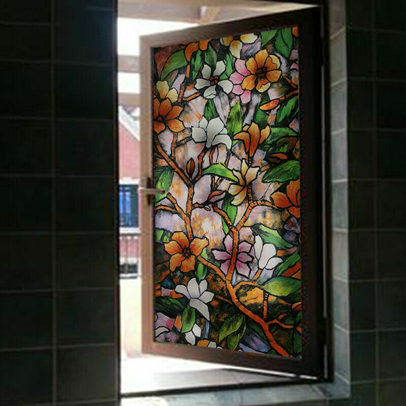 3D Flower Static Window Film Opaque Frosted Stained Glass Sticker Privacy Decor