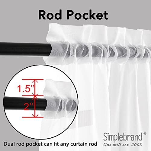 Sheer Curtains 63 Inch Length 2 Panels, Rod 42″W x 63″L (Pack of 2) White
