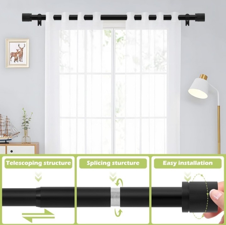 HTZON Black Curtain Rods for Windows 72 to 144 Inch:Modern Decorative …….286