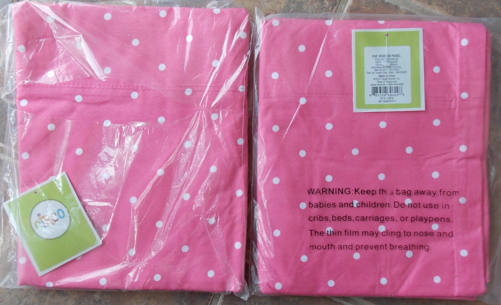 NEW Lot of (2) Circo Pink w/White Dots Curtain Panel – 42″ x 63″
