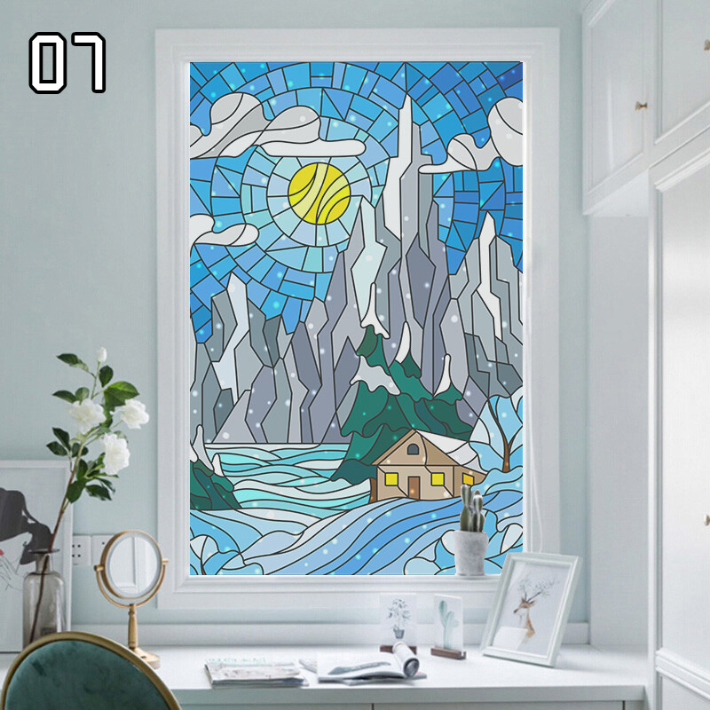 Window Film Retro Oil Painting Static Cling Room Decoration
