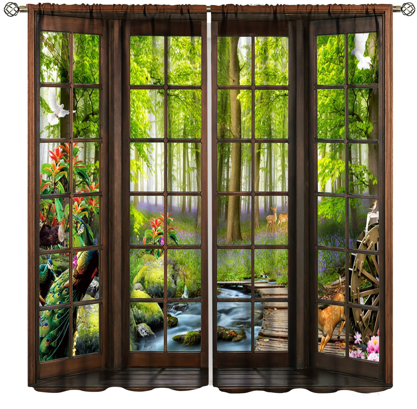 Landscape Curtains, 3D Window Spring Forest Wildlife Nature Scenery, Bedroom …