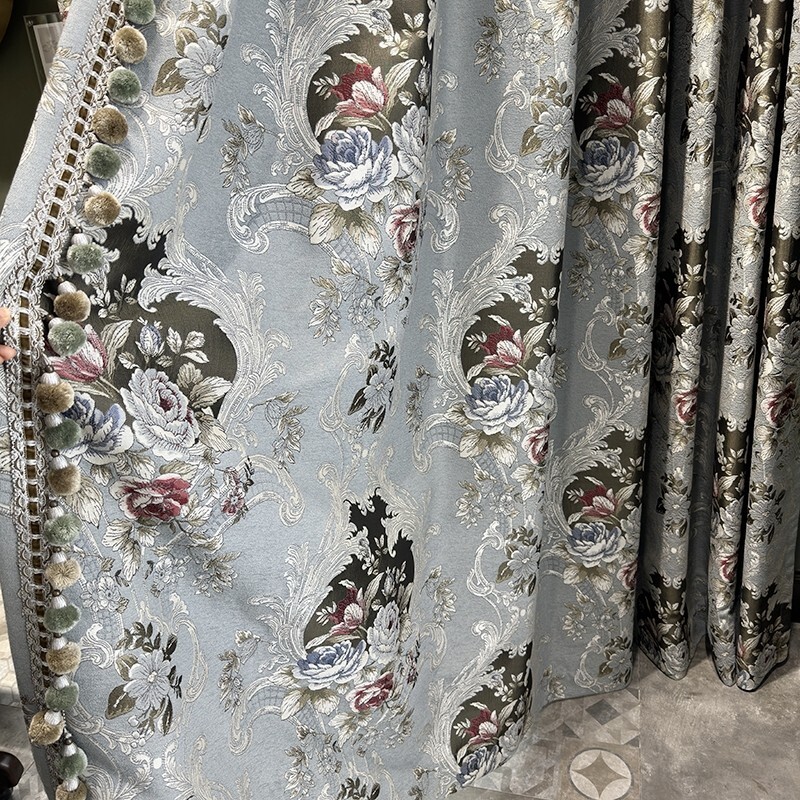 European Luxury chenille jacquard grey thick cloth curtain valance drape C2139