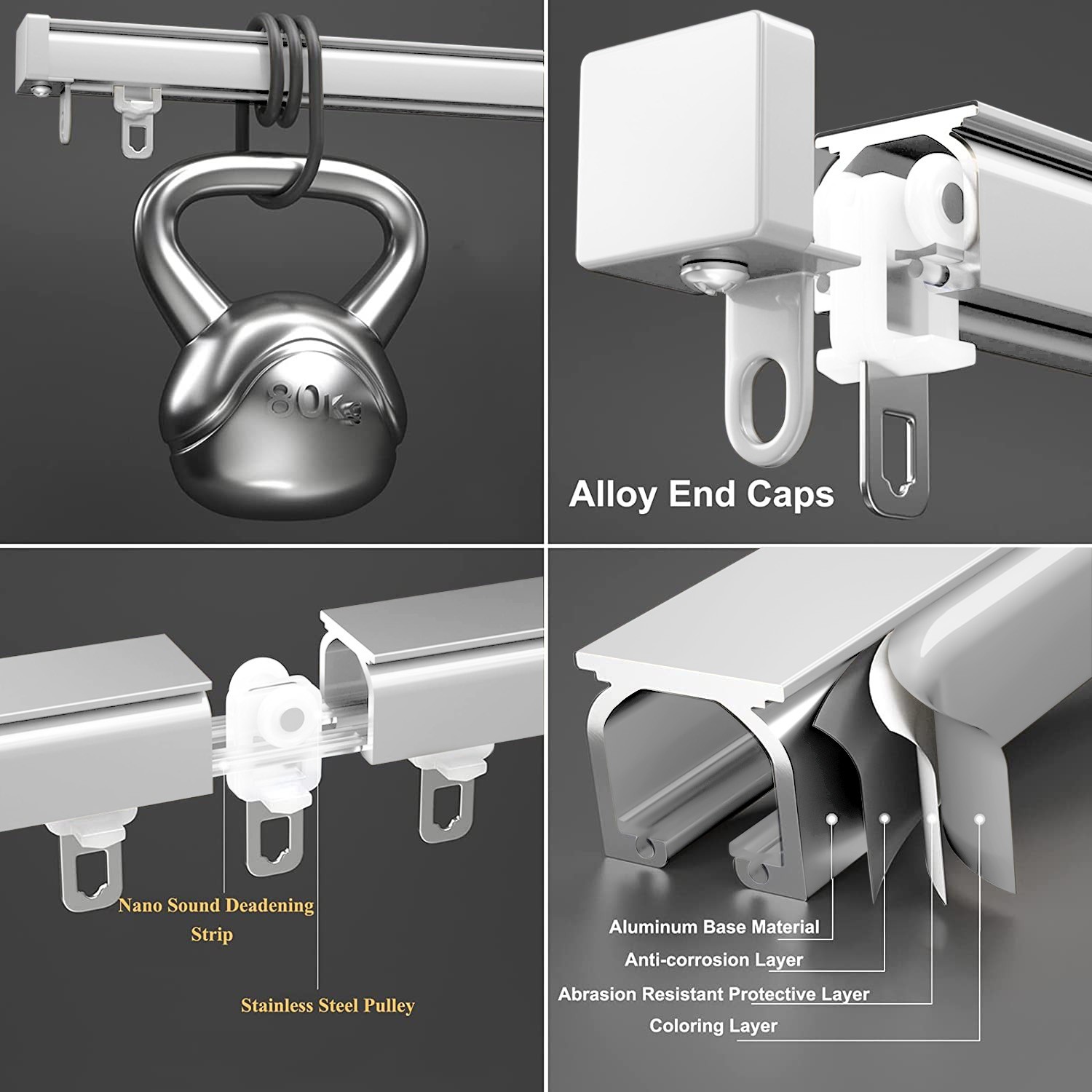 Heavy Duty Curtain Track System – 2M Silent Aluminum Rails Ceiling&Wall Mount
