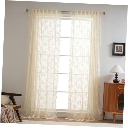 Lace Curtains 95 Inches Long Sheer 50″W x 95″L (Pack of 2) Light Yellow