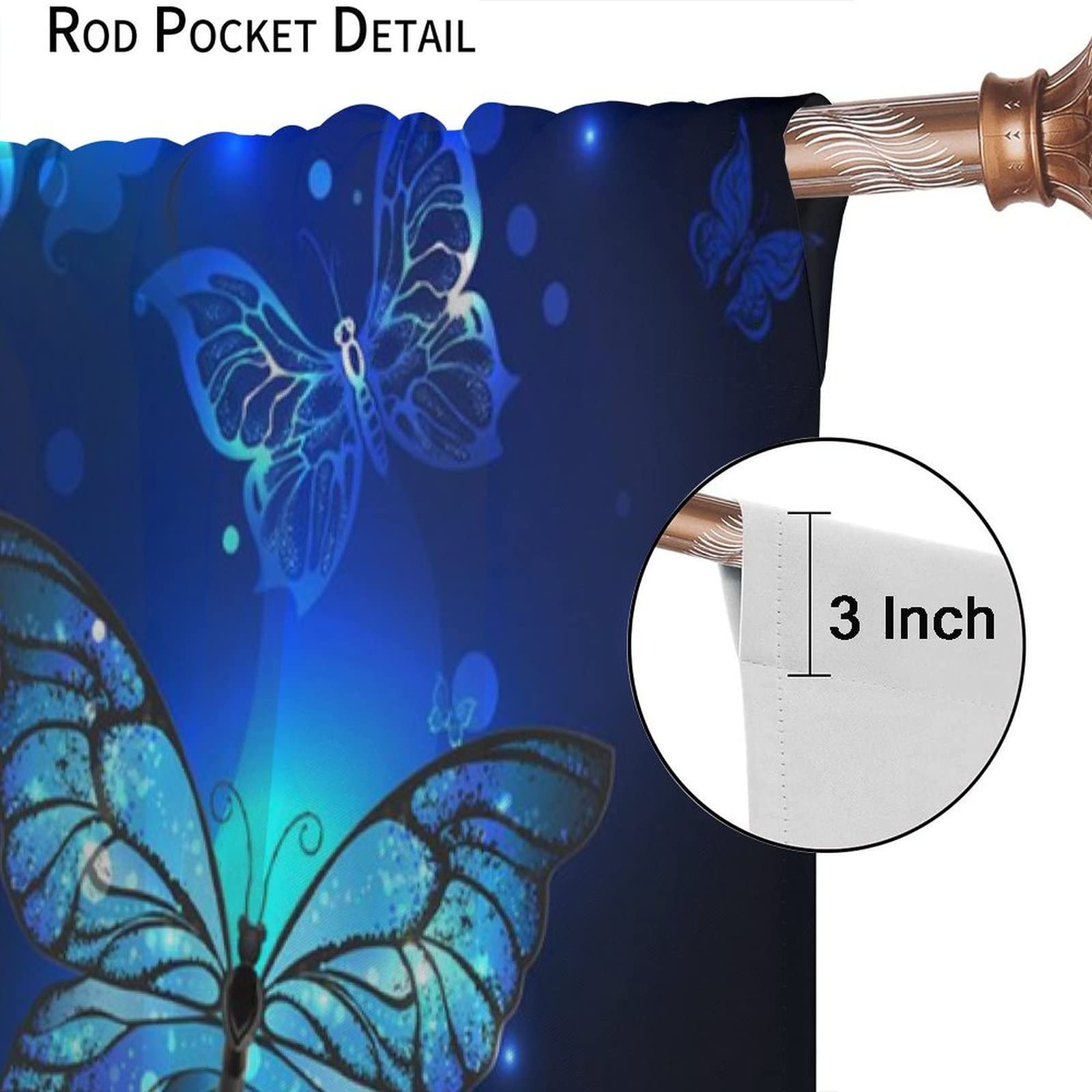 Blue Butterfly Curtains,Glowing Butterflies Black Background Thermal Insulate…