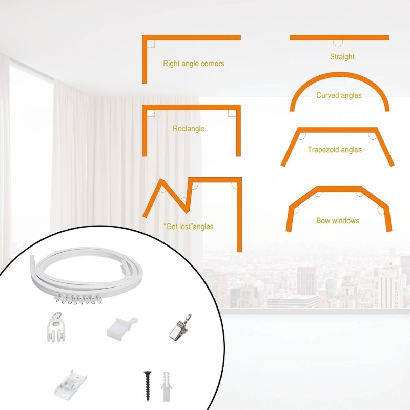 Customizable Curtain Rails 5 Meter Bendable and Cuttable Designs with Rollers