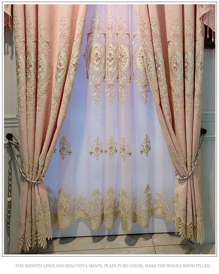 princess room pink Chenille embroidered thick cloth curtain valance drape C1594