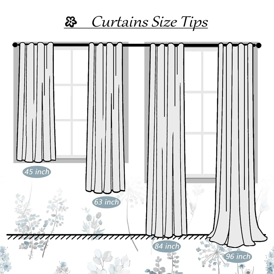 Light Blue Curtains 45 Inch Length for Bathroom Small Window,Print Watercolor…