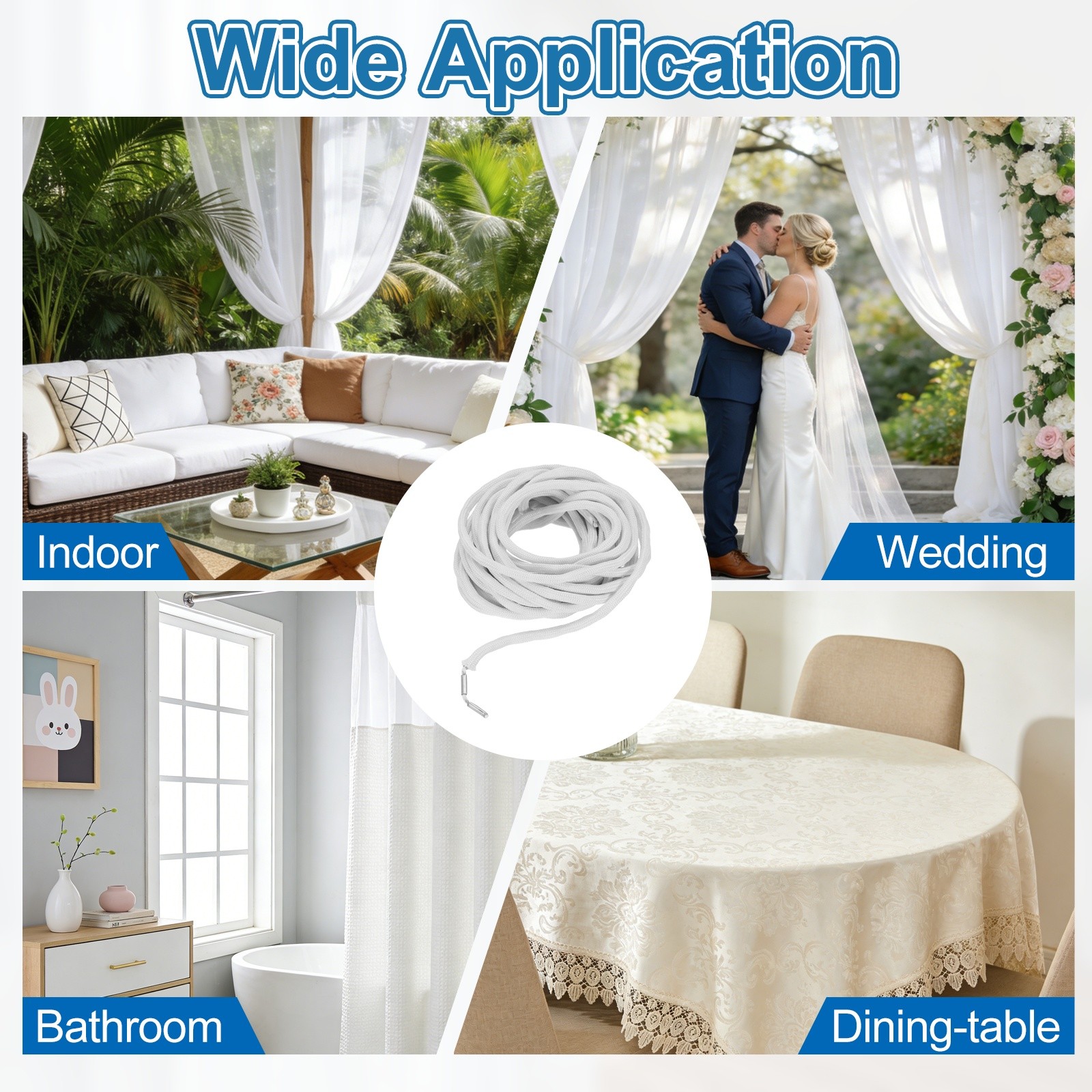 13Yard Curtain Weighted Tape, 25g Alloy Drapery Weight Rope, White
