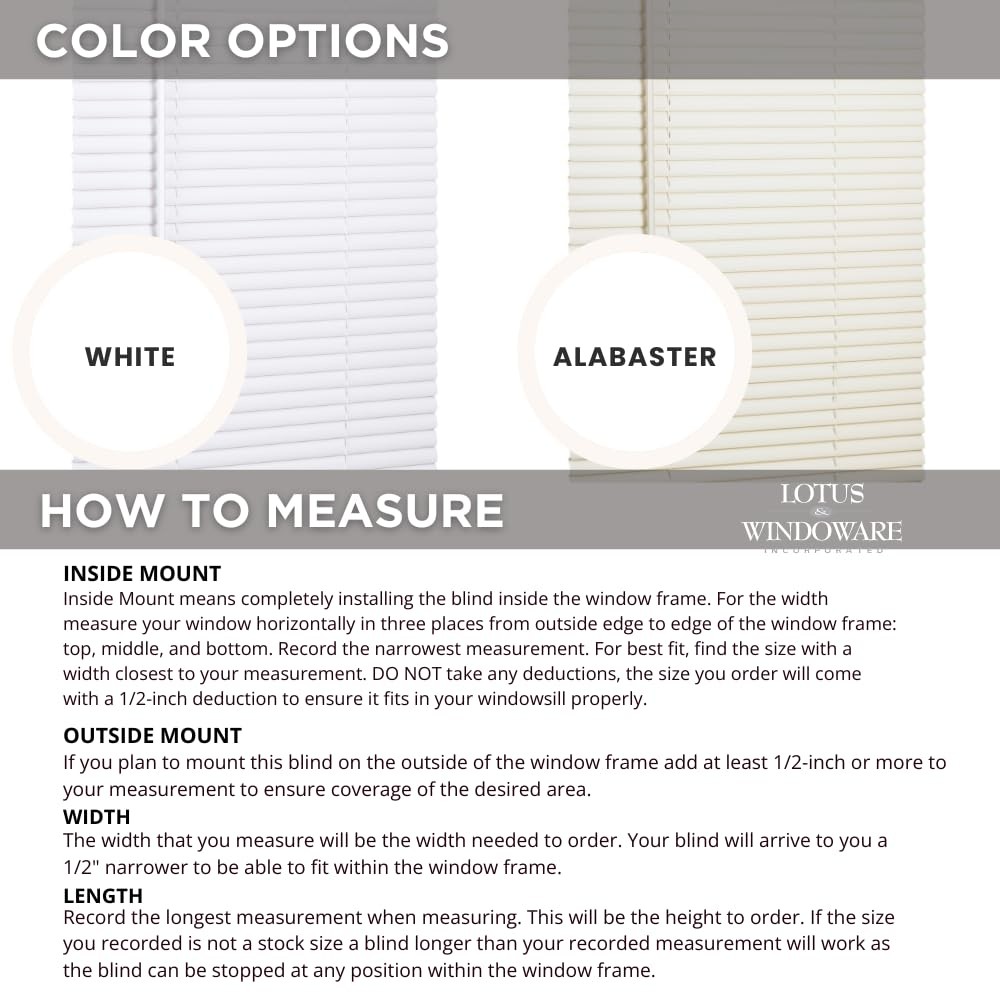 LOTUS & WINDOWARE Cordless Mini Blind, 1″ Vinyl Slats, 55″ Wide x 64″ Long – …