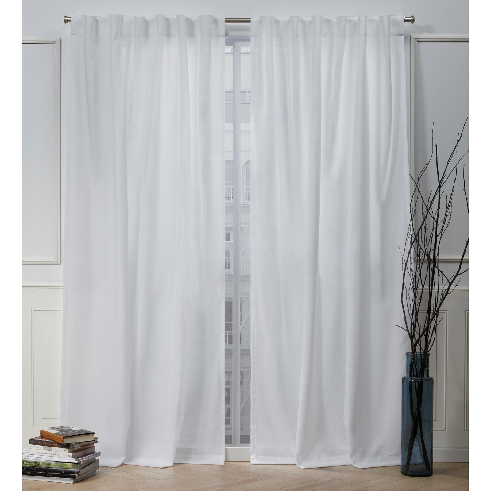 Nicole Miller NY Faux Linen Slub 54″ x 96″ Window Curtain Panel Set Winter White