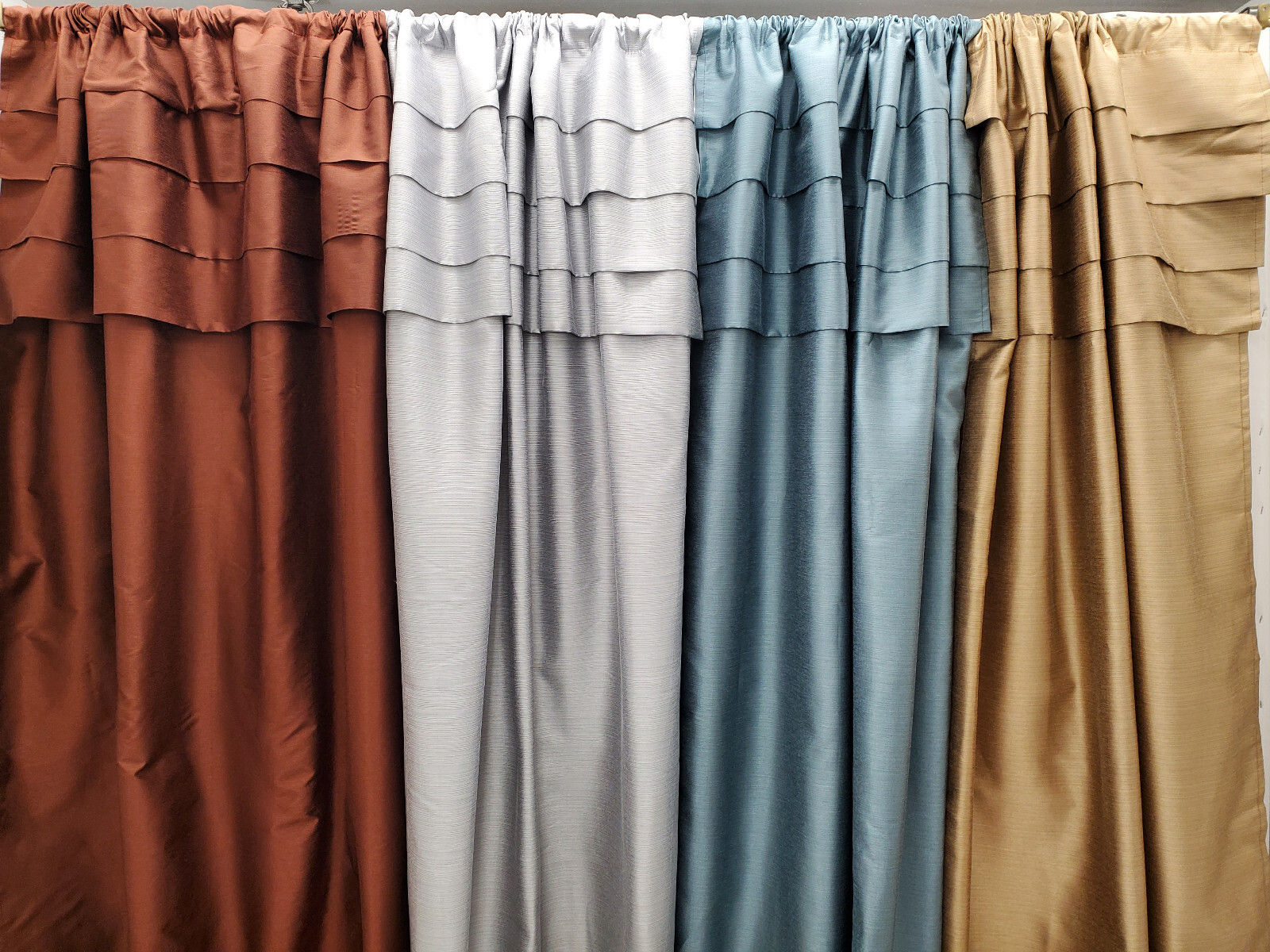 Cameo Faux Silk Panel Pair with Attached Pleated Valance 84”W per pair 63 or 84L