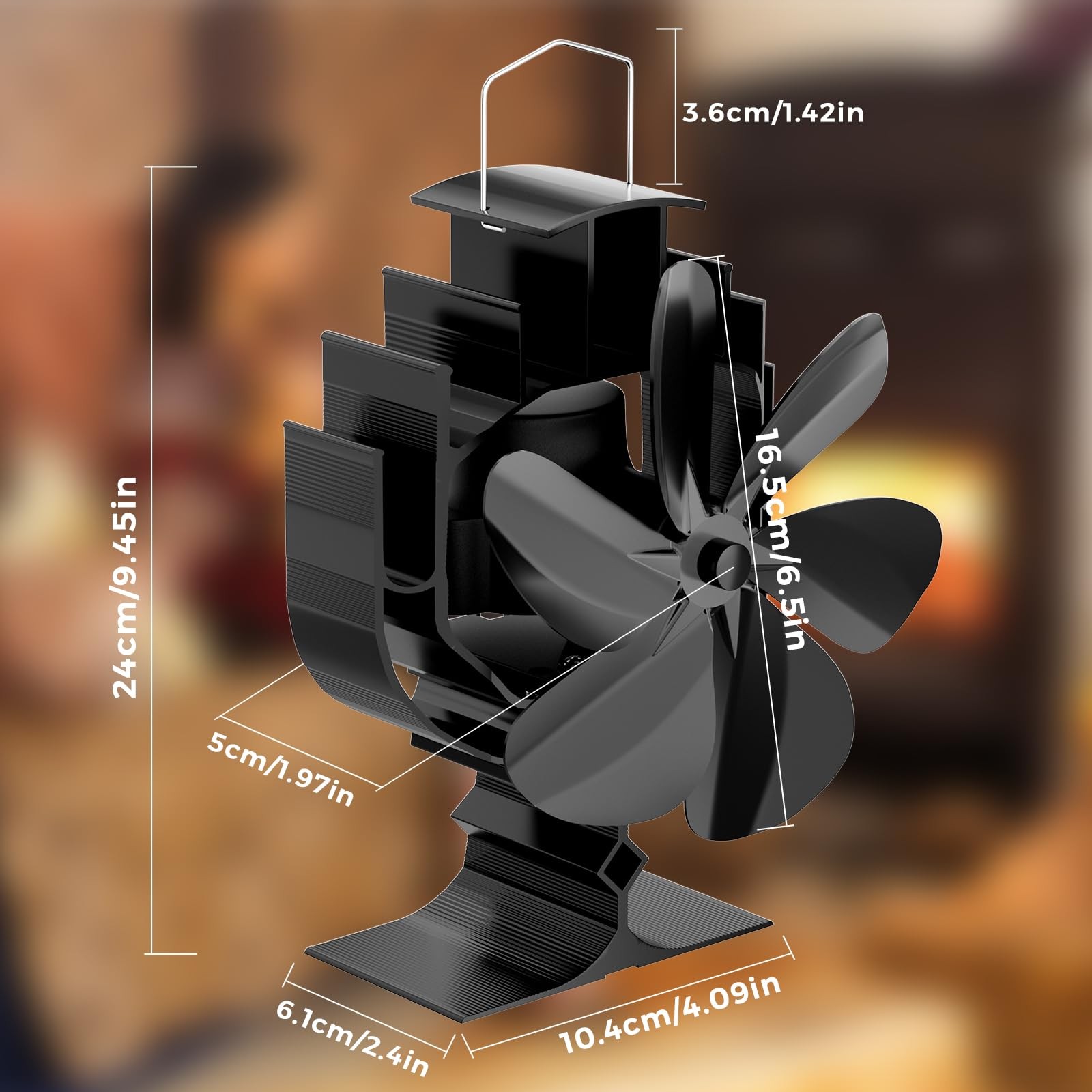 Oscillating Wood Stove Fan – 60° Left-Right Rotation, 6-Blade Heat Powered Fi…