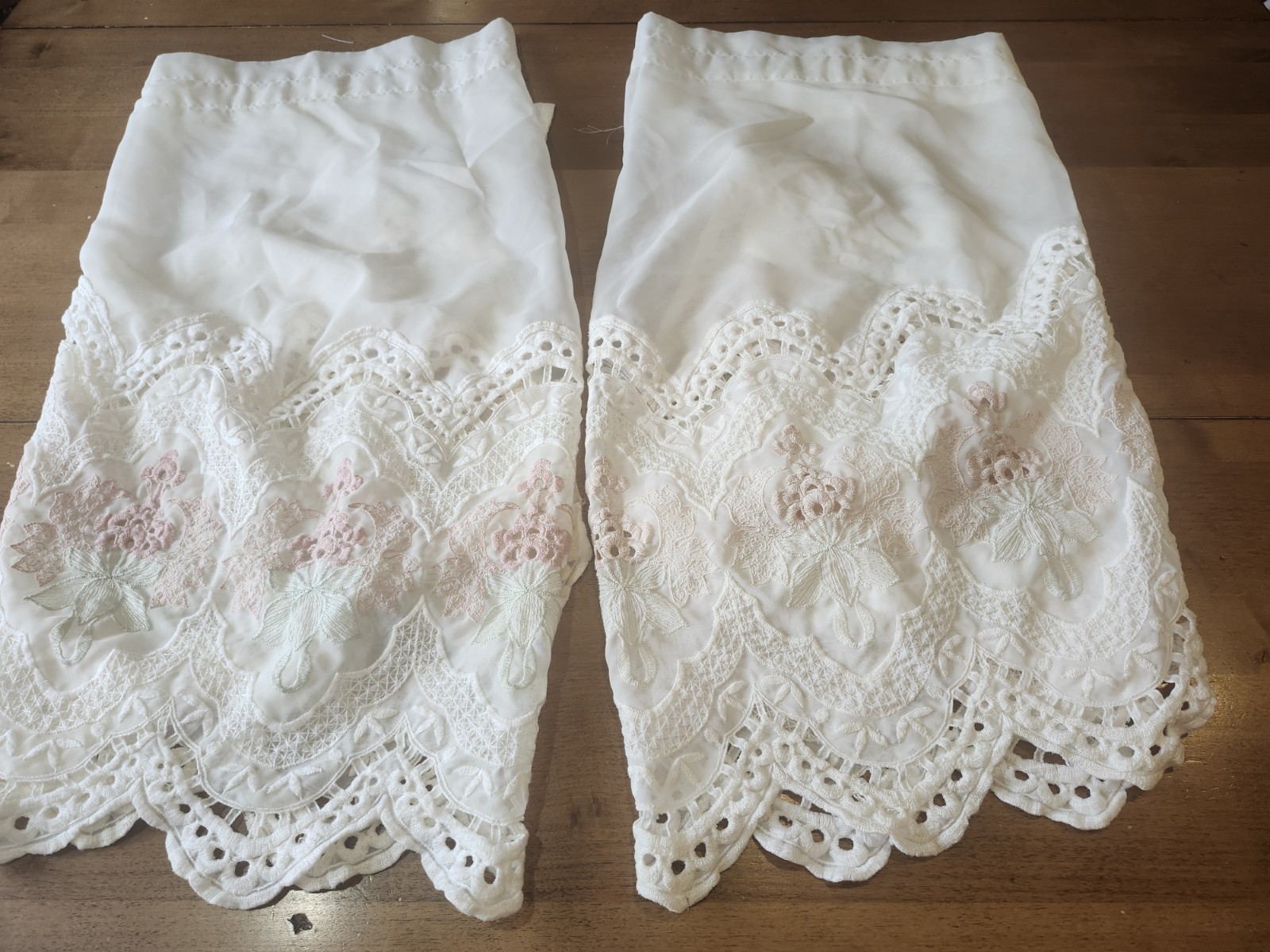 Set Sheer Polyester Machine Embroidered Curtains Flower Pattern Pink Pretty!…