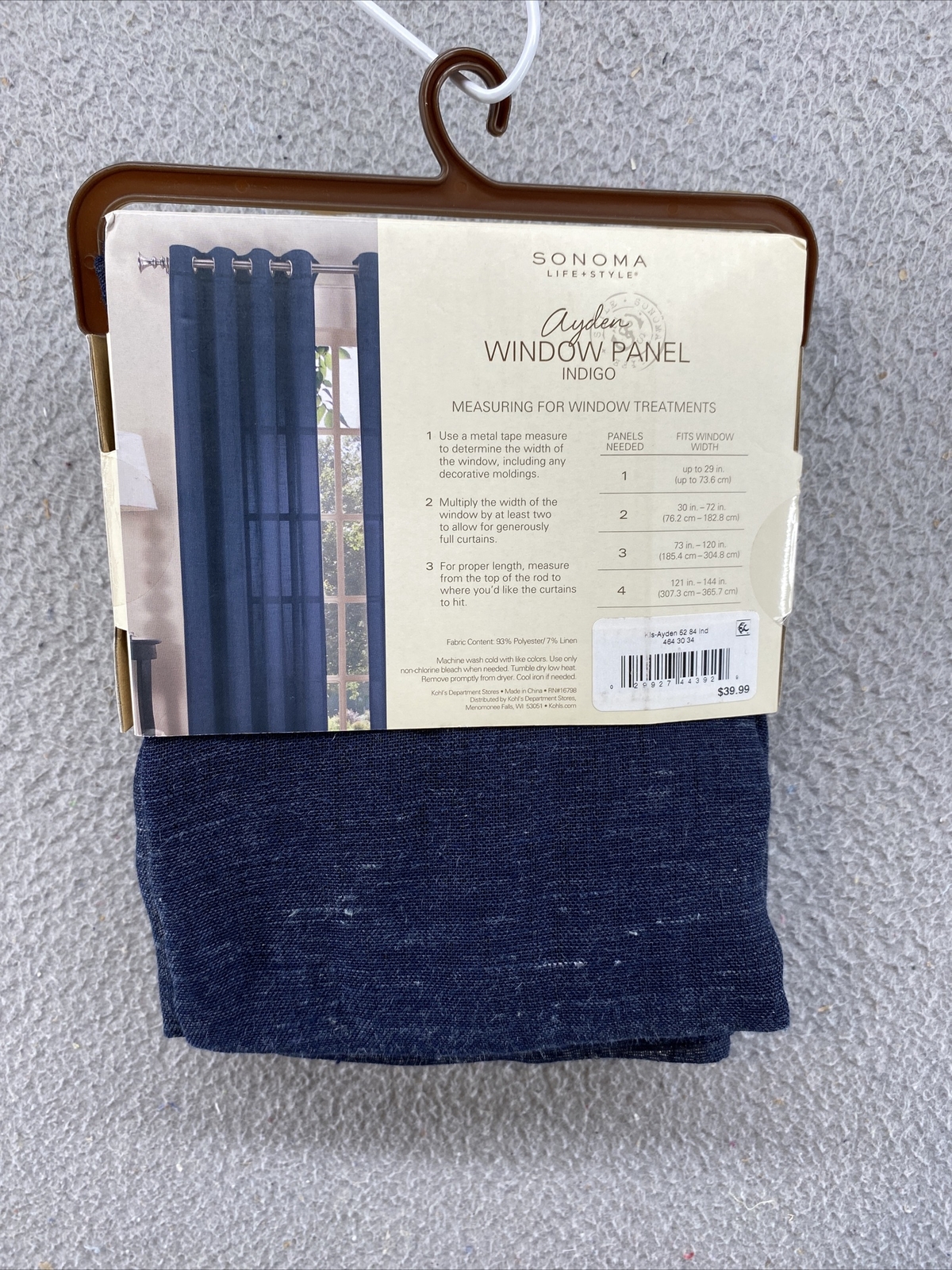 SONOMA Window Panel Ayden Indigo Grinned Light Filtering 52in By 84in NEW