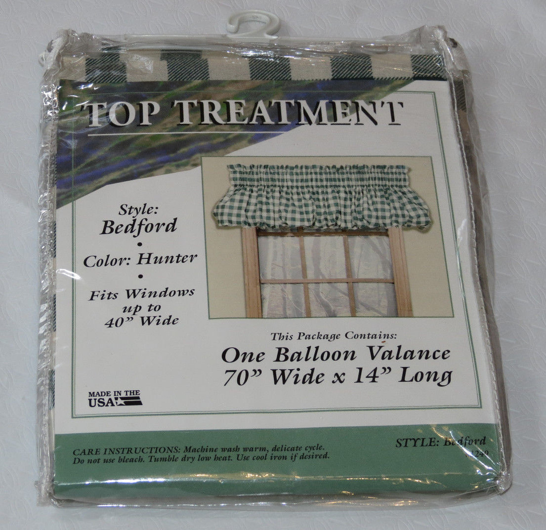 Top Treatment Hunter Green Plaid Bedford #1249 One Balloon Valance USA Made NEW