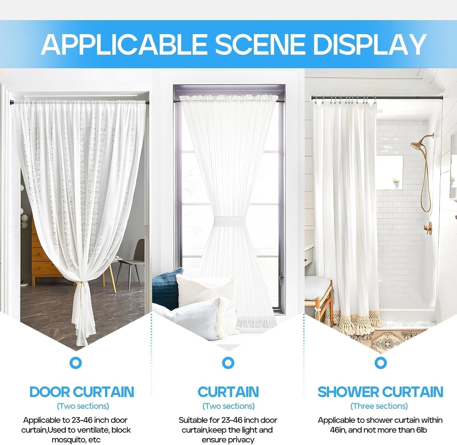 Rust-Resistant Spring Loaded Tension Curtain Rod 23-46in with Wall Protection