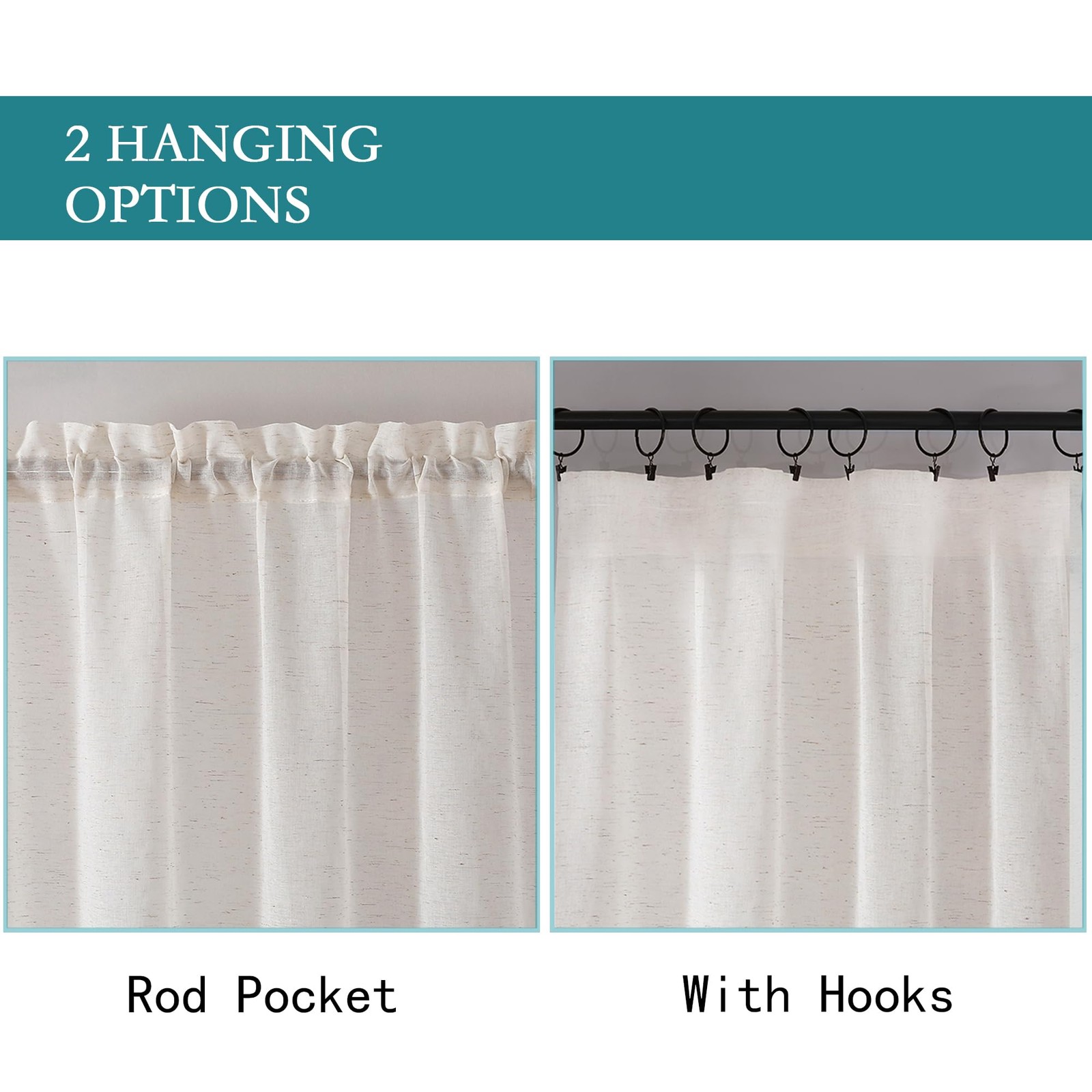 Light Filtering Sheers, 2 Panels 40×72 Inches, Linen Blend, Beige