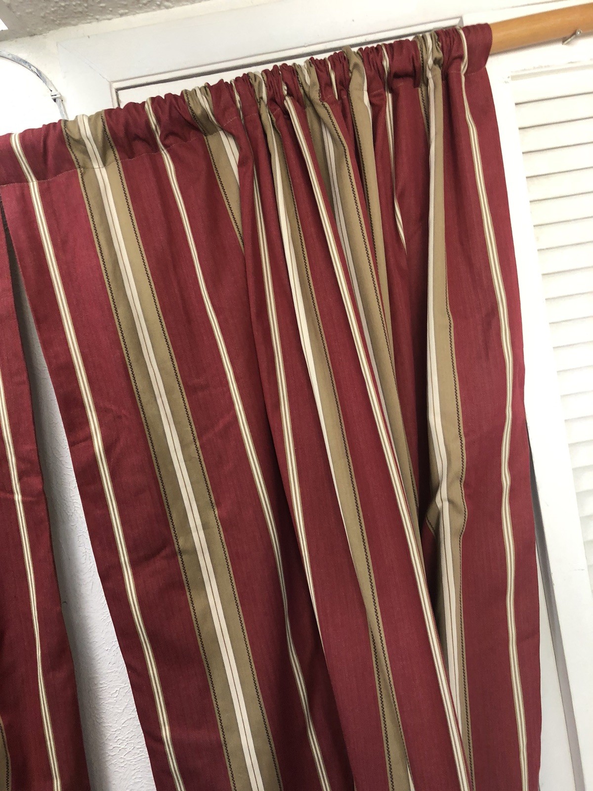 Pottery Barn Harrison Stripes Lined Curtain Panels 50×96″ 2Pc Red Tan EUC