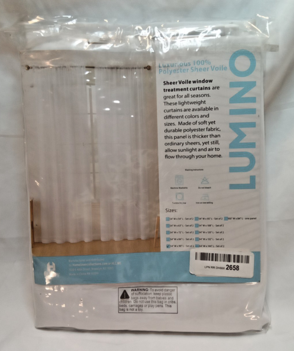 HLC.me LUMINO Sheer Voile White Polyester Rod Curtain Panels 54 x 90 Set of 2